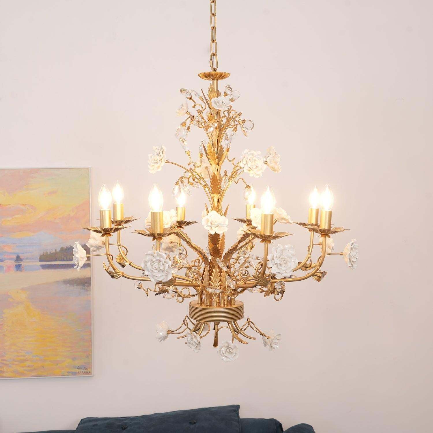 White Rose Crystal Chandelier with 6/8 heads-Sylvia Space