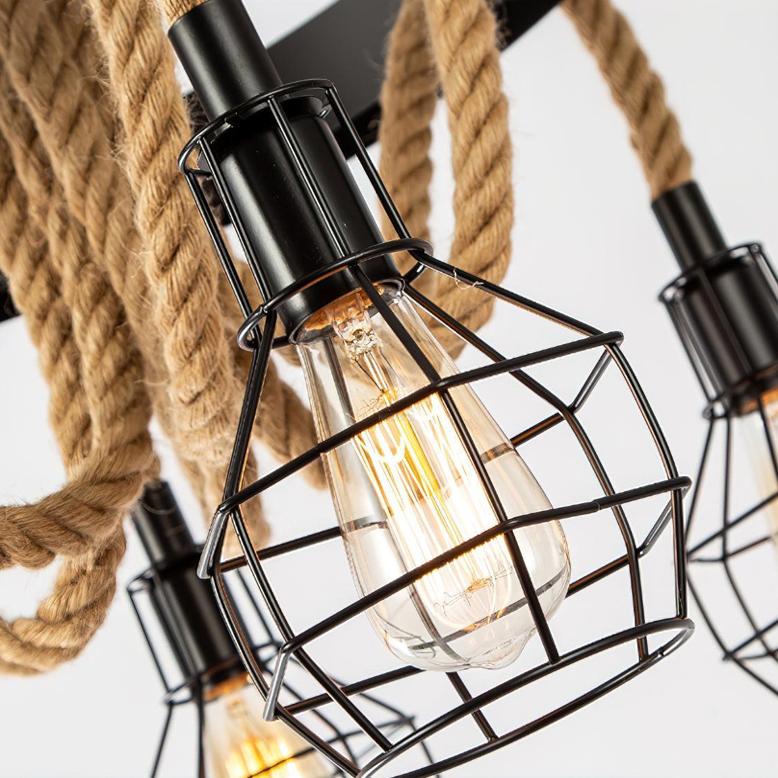 Hemp Rope Industrial Starfall Chandelier with 4/6/8 heads-Sylvia Space