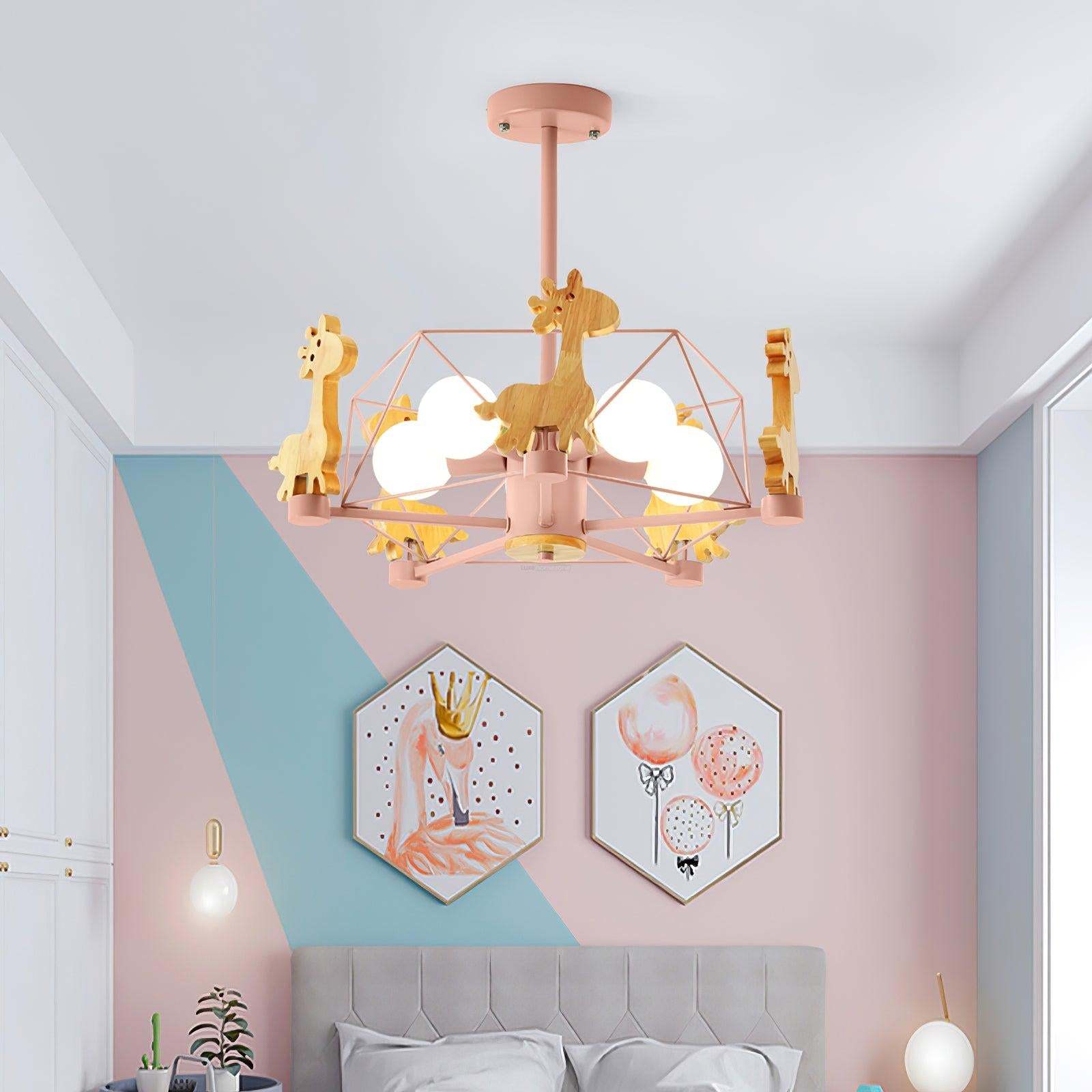 Lovely Deer Wooden Chandelier ∅ 20.8″-Sylvia Space