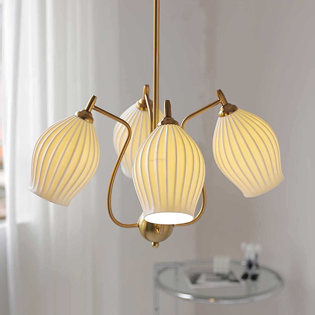 Ceramic Ribbed Chandelier with 4/6/8 heads-Sylvia Space