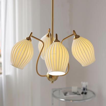 Ceramic Ribbed Chandelier with 4/6/8 heads-Sylvia Space