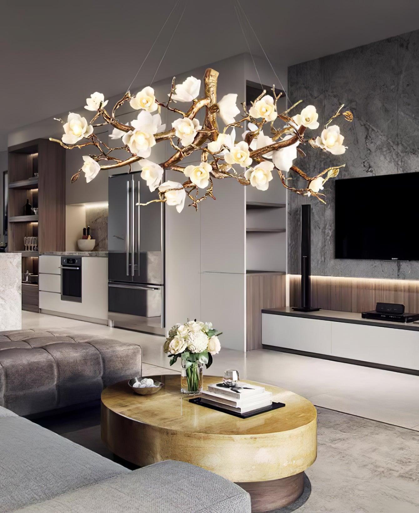 Flower Bloom Branch Type Brass Chandelier-Sylvia Space