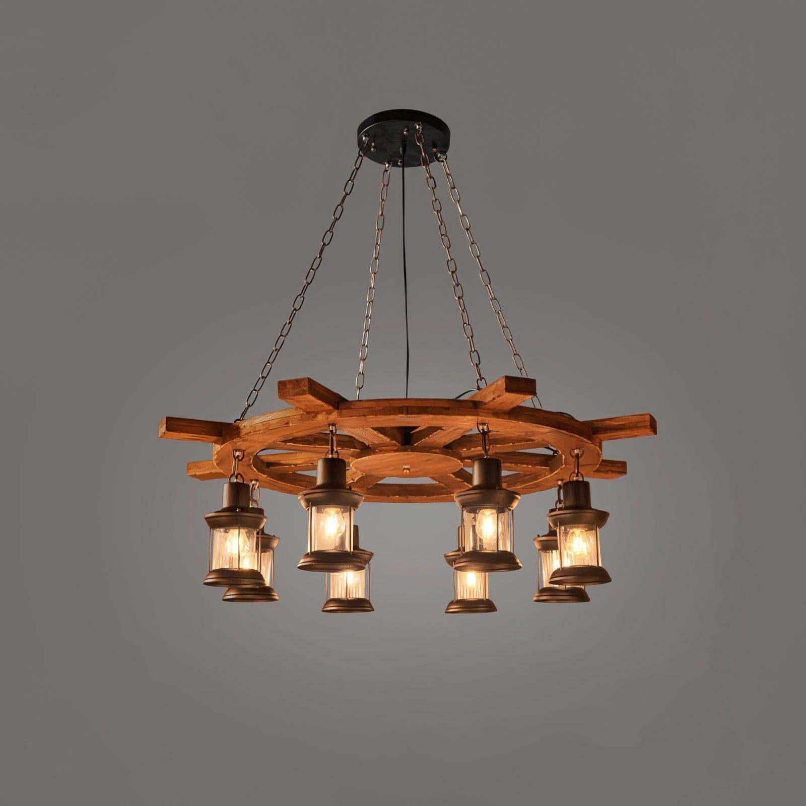 Nautical Industrial Style Wooden Chandelier with 1/3/6/8 heads-Sylvia Space