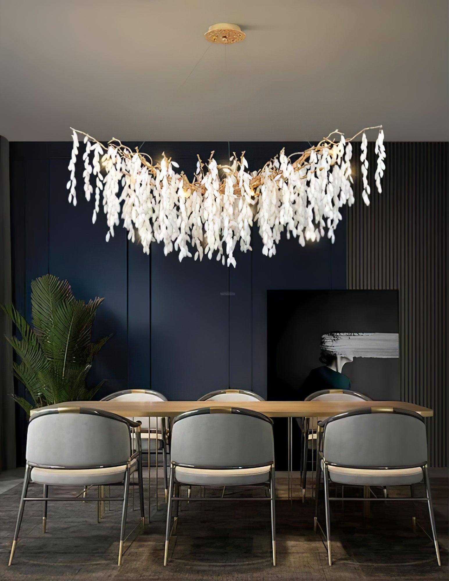 White Jade Branch Brass Round Chandelier-Sylvia Space