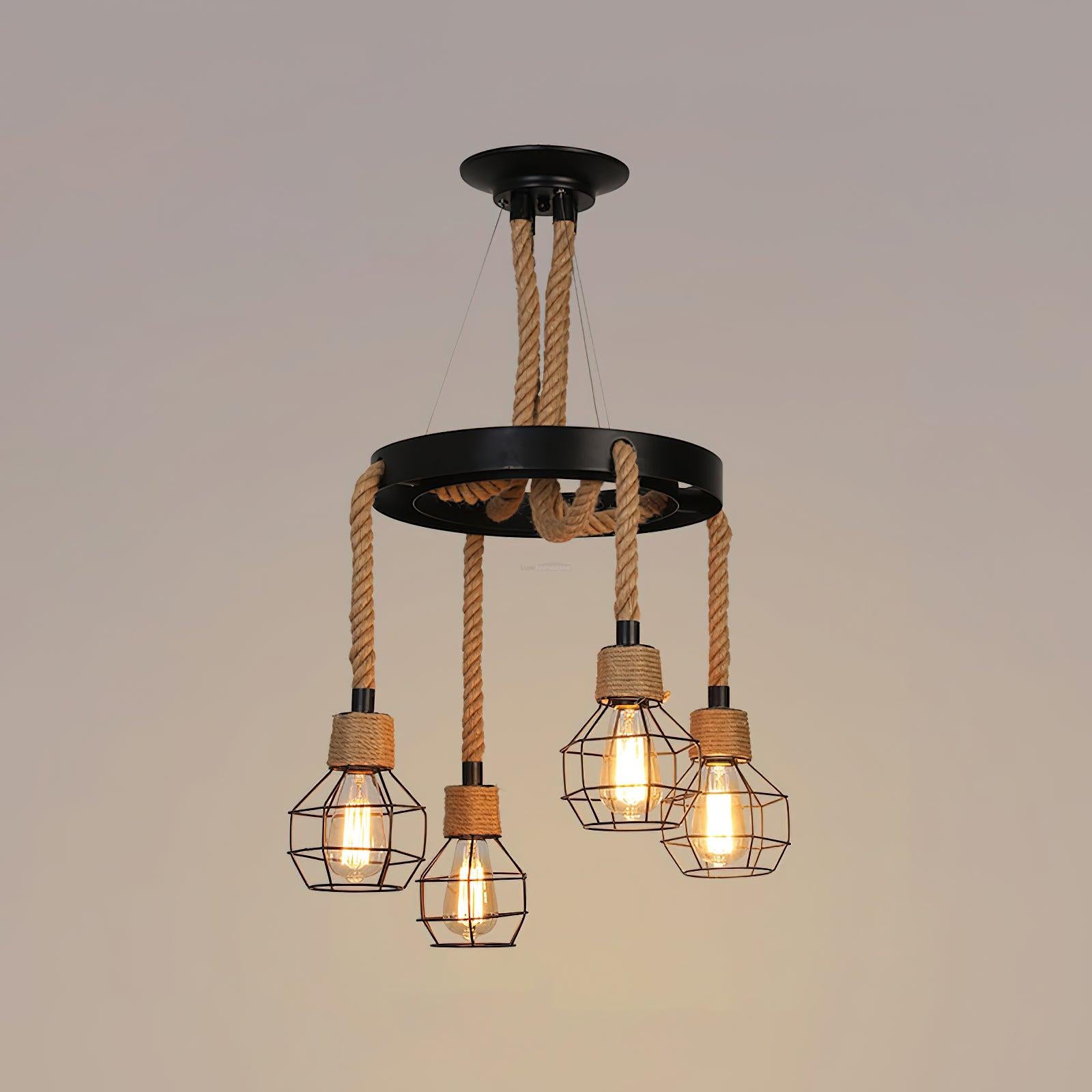 Hemp Rope Industrial Starfall Chandelier with 4/6/8 heads-Sylvia Space
