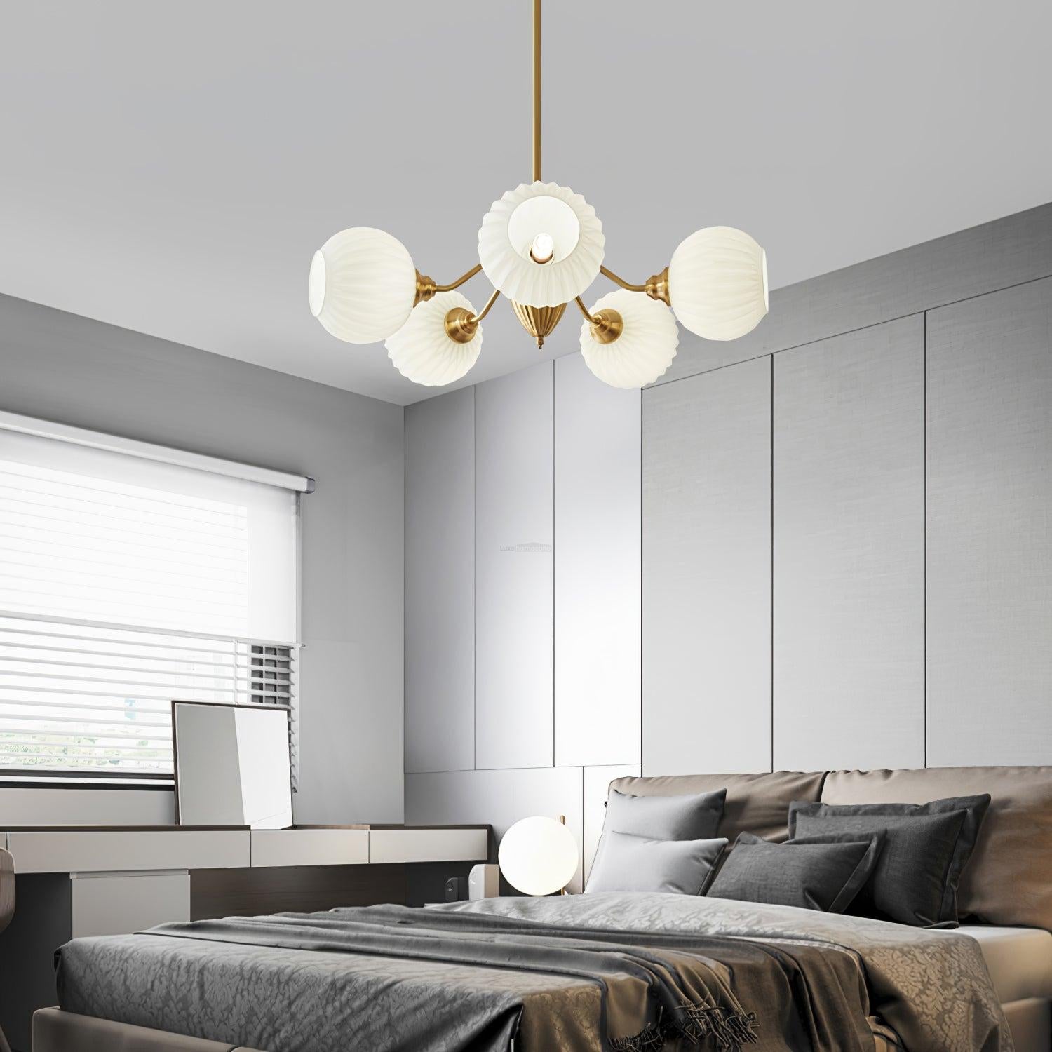 Ribbed Glass Ball Chandelier ∅ 31.5″-Sylvia Space