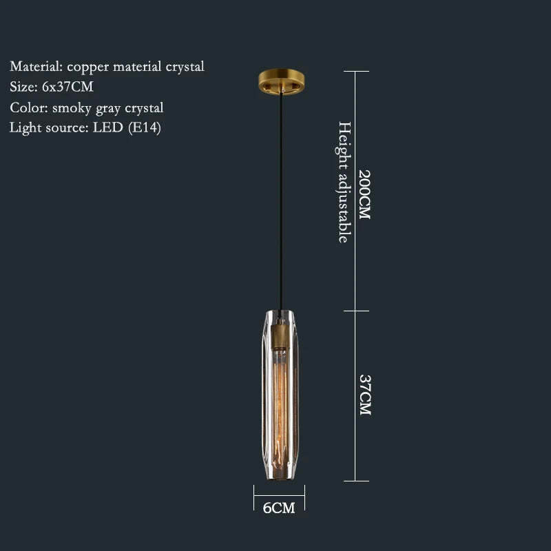 Smoke Grey Crystal Pendant Light-Sylvia Space