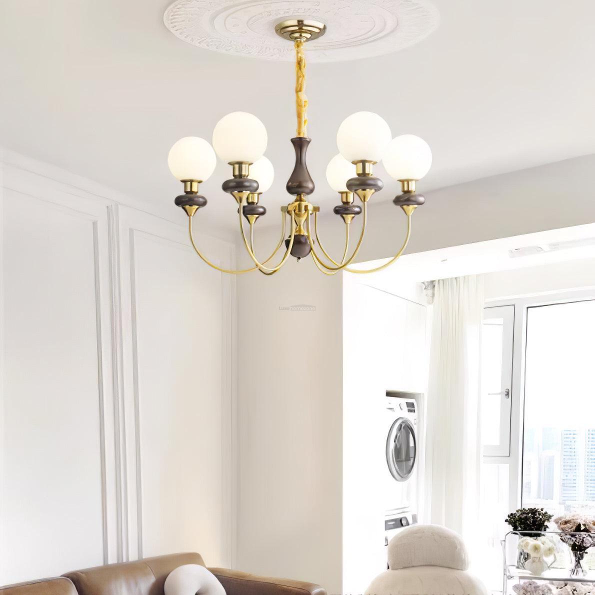 Walnut Brass Chandelier with 3/6/8 lamps-Sylvia Space