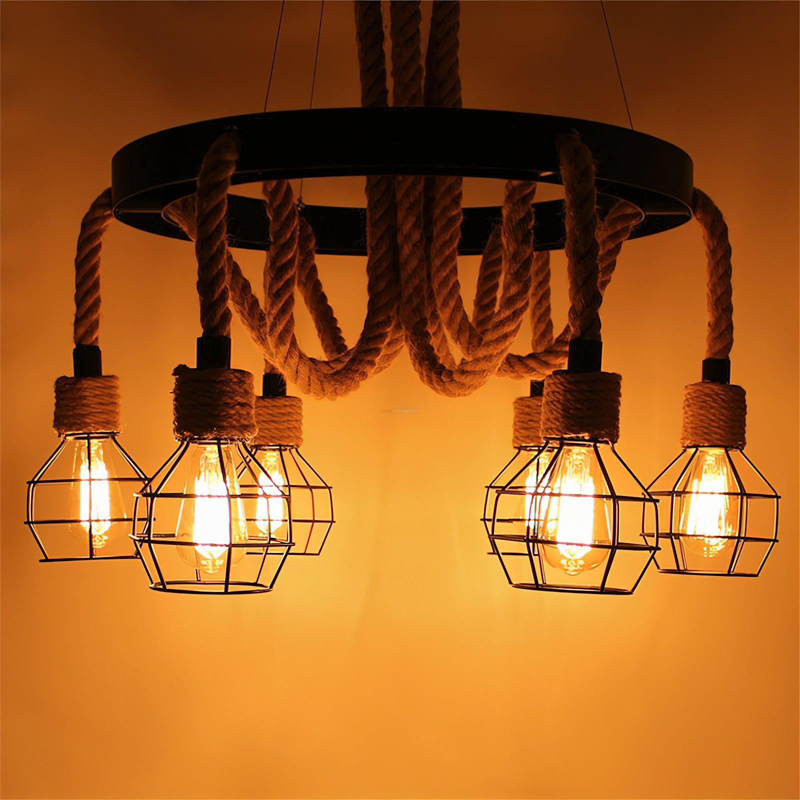 Hemp Rope Industrial Starfall Chandelier with 4/6/8 heads-Sylvia Space