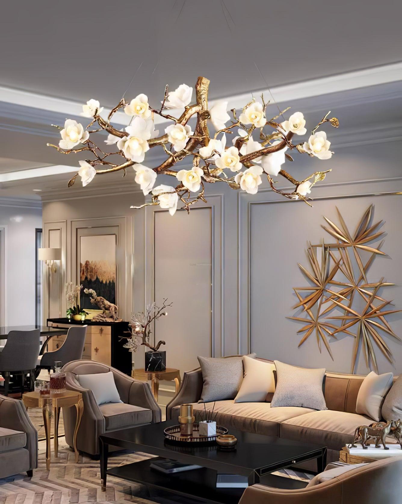 Flower Bloom Branch Type Brass Chandelier-Sylvia Space