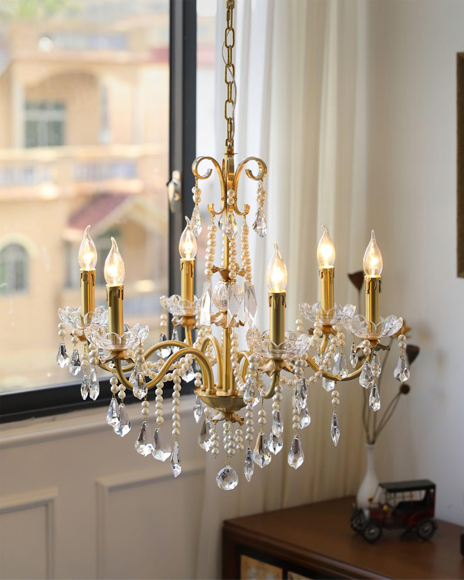 Crystal Pearl Candle Chandelier-Sylvia Space