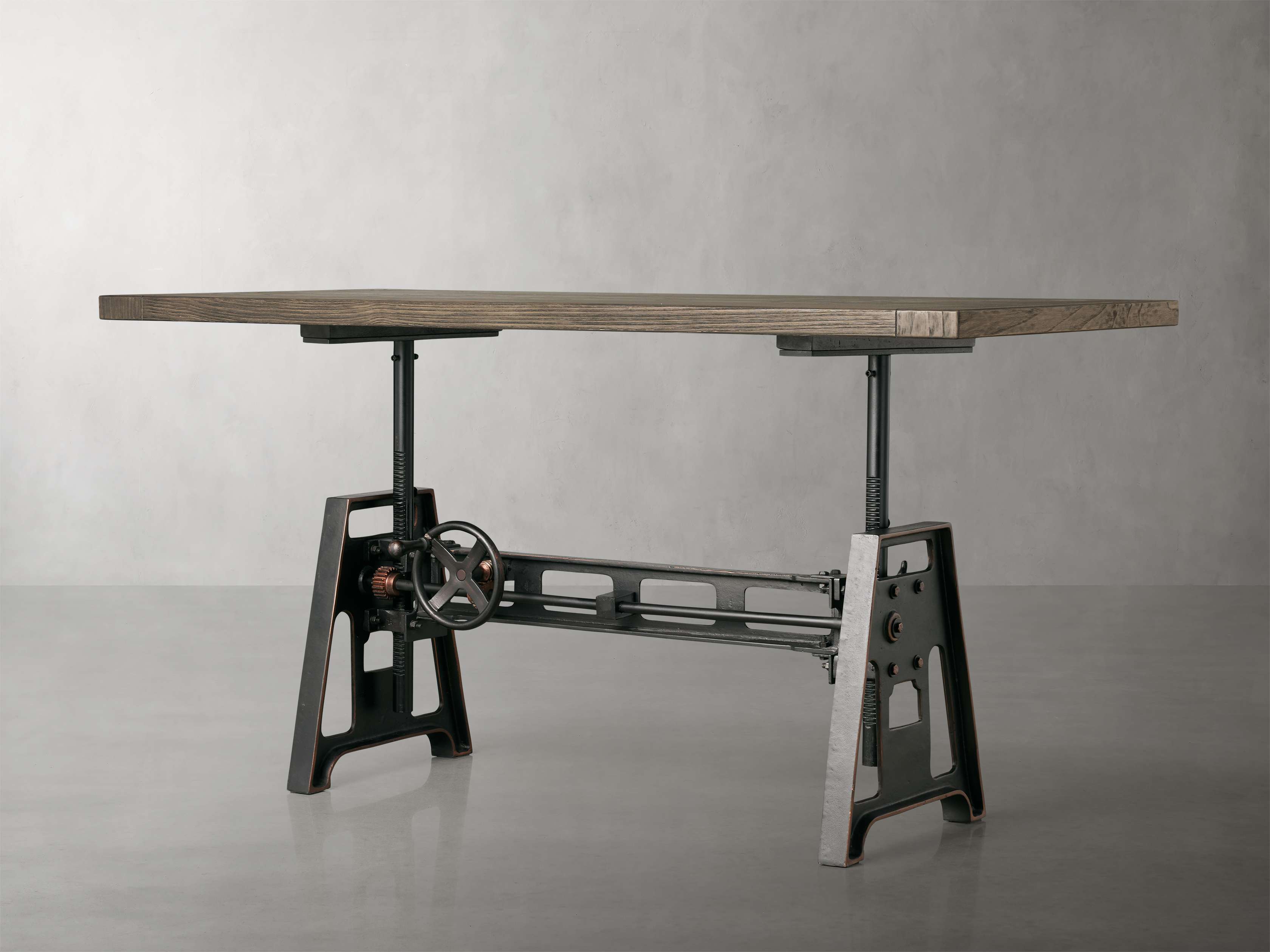 Industrial Crank Desk with Wynn Top and Black Rubbed Copper Base