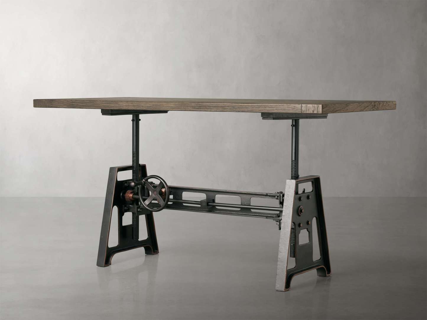 Industrial Crank Desk with Wynn Top and Black Rubbed Copper Base