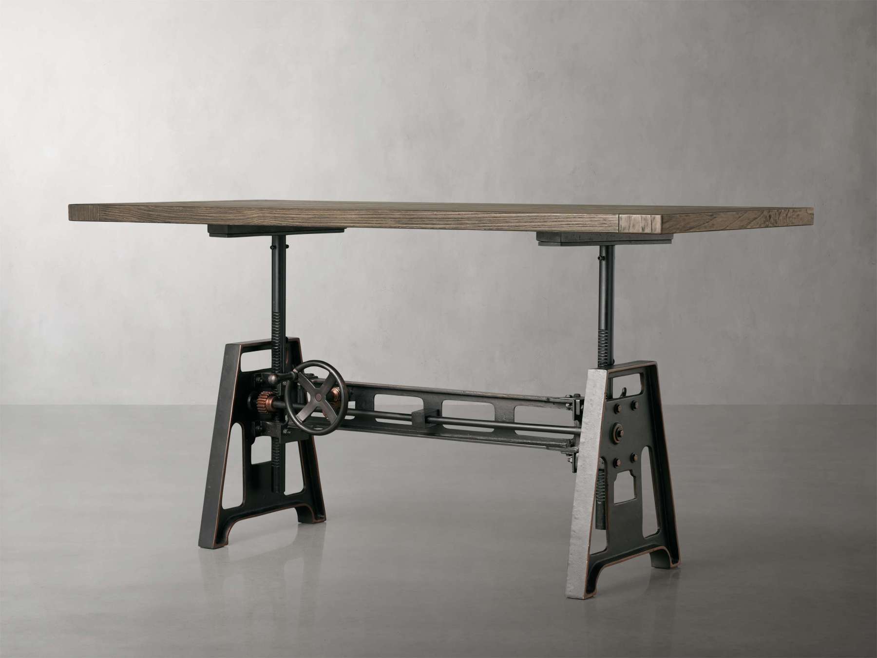 Industrial Crank Desk with Wynn Top and Black Rubbed Copper Base