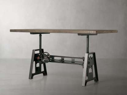 Industrial Crank Desk with Wynn Top and Black Rubbed Copper Base