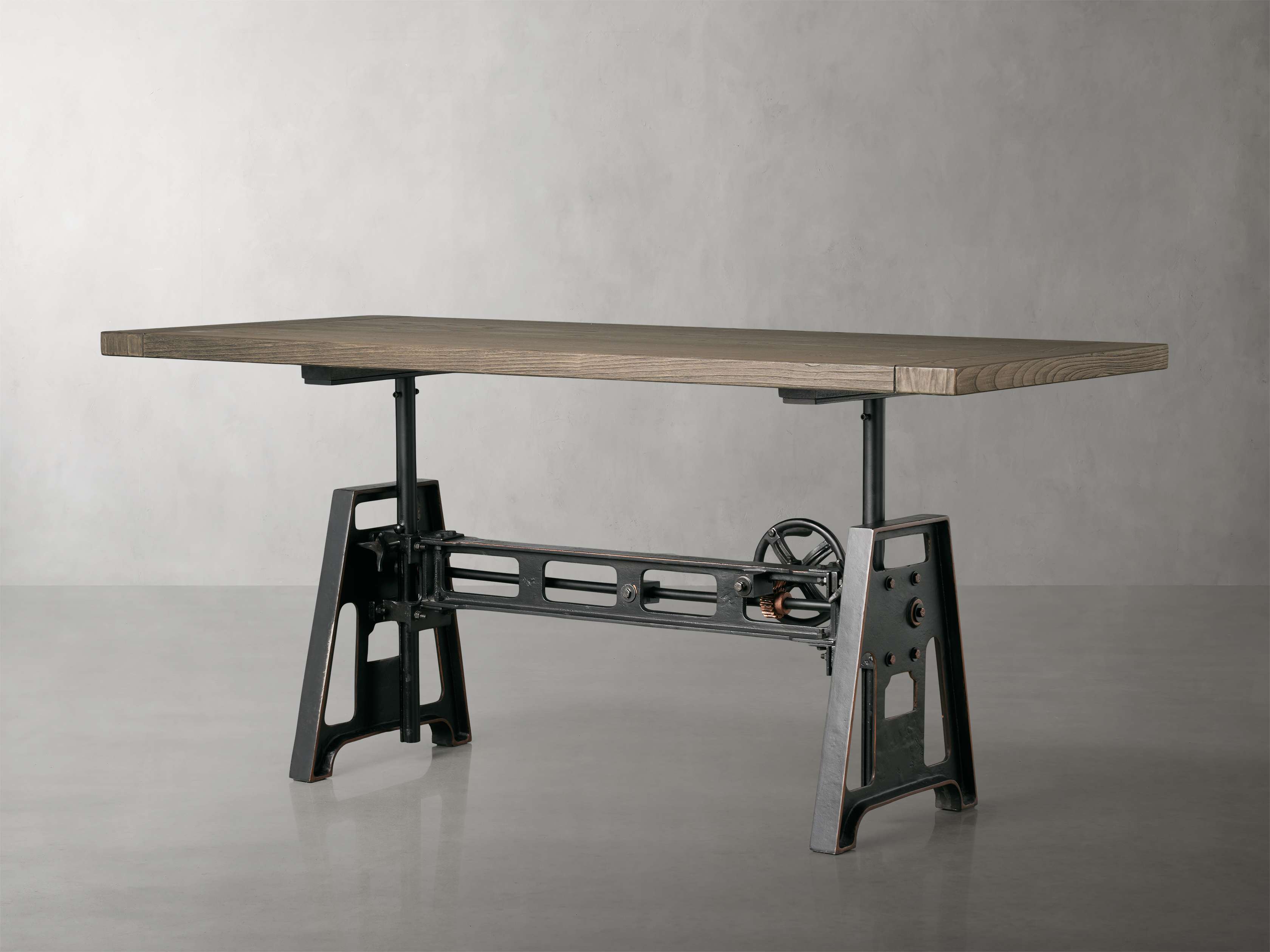 Industrial Crank Desk with Wynn Top and Black Rubbed Copper Base