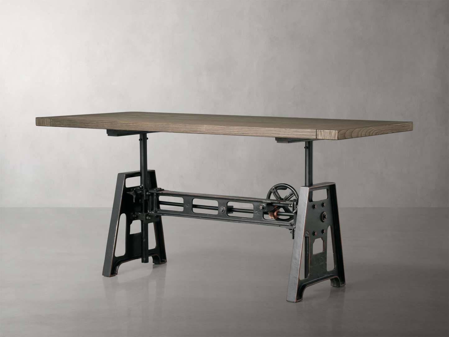 Industrial Crank Desk with Wynn Top and Black Rubbed Copper Base