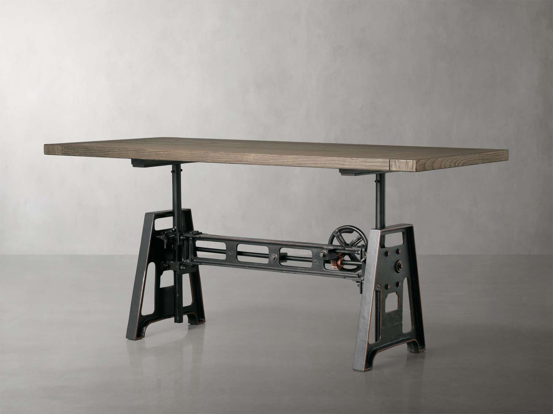 Industrial Crank Desk with Wynn Top and Black Rubbed Copper Base