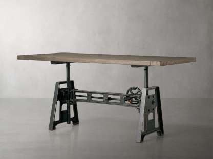 Industrial Crank Desk with Wynn Top and Black Rubbed Copper Base