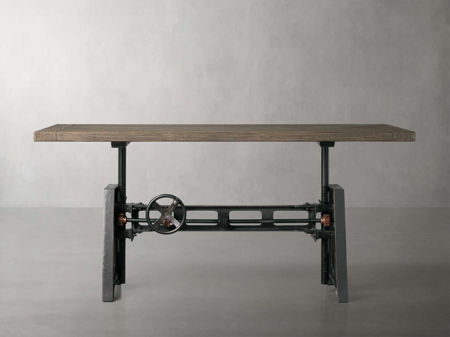 Industrial Crank Desk with Wynn Top and Black Rubbed Copper Base