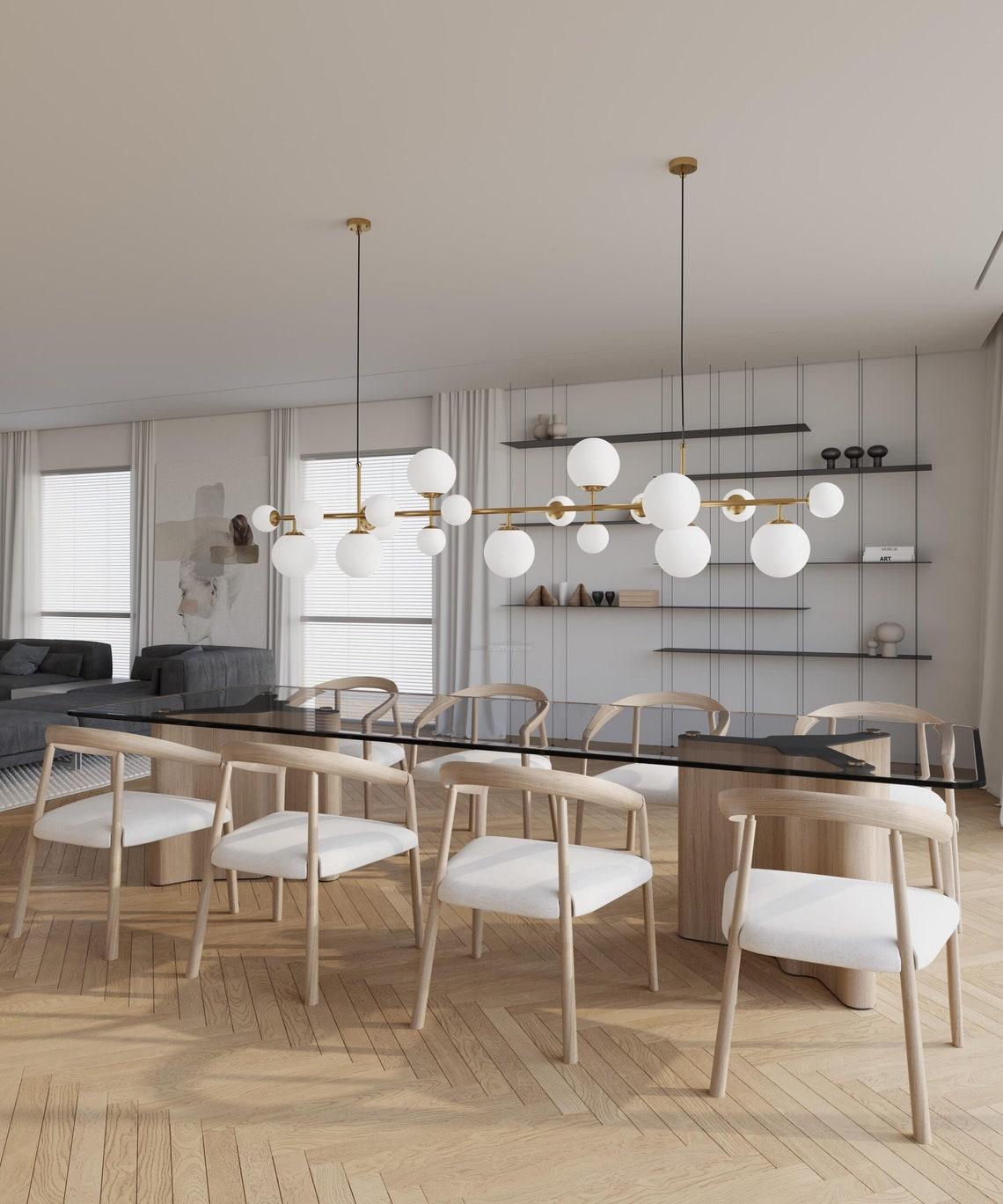 Brass Glass Globe Linear Chandelier-Sylvia Space
