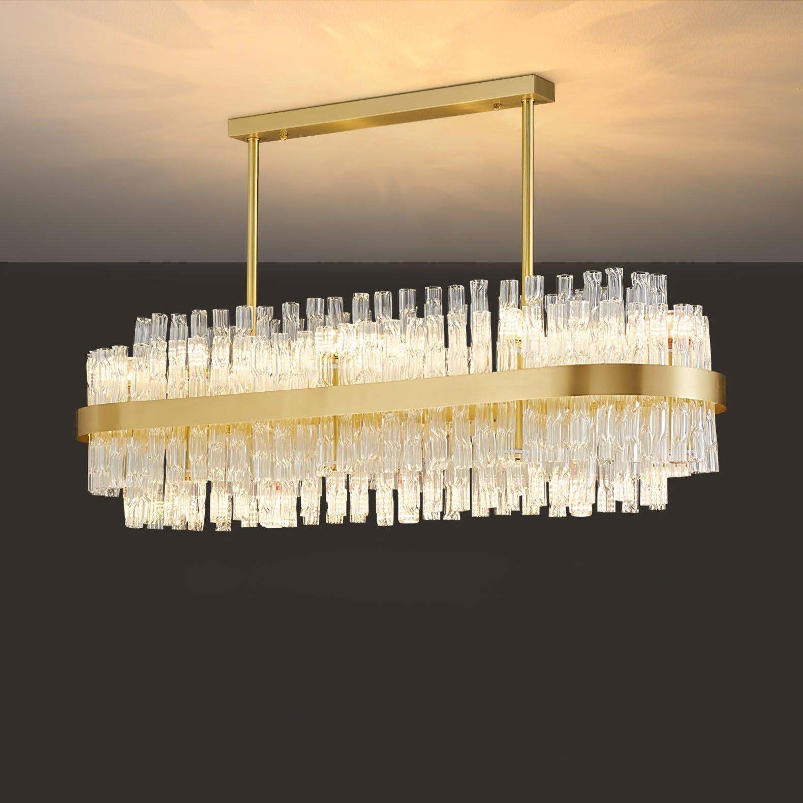 Gold & Clear Rod Round/Long canopy Chandelier-Sylvia Space
