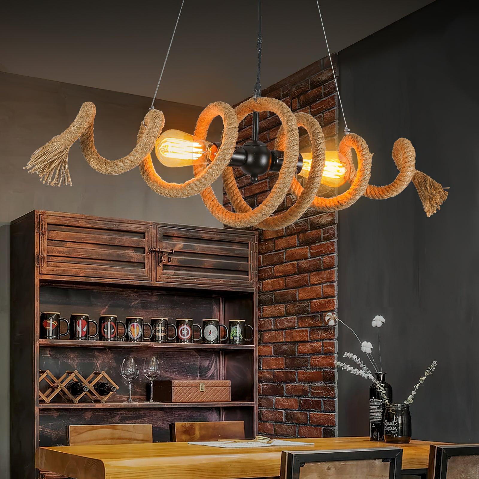 Hemp Rope Industrial Spiral Chandelier ∅ 31.5″-Sylvia Space