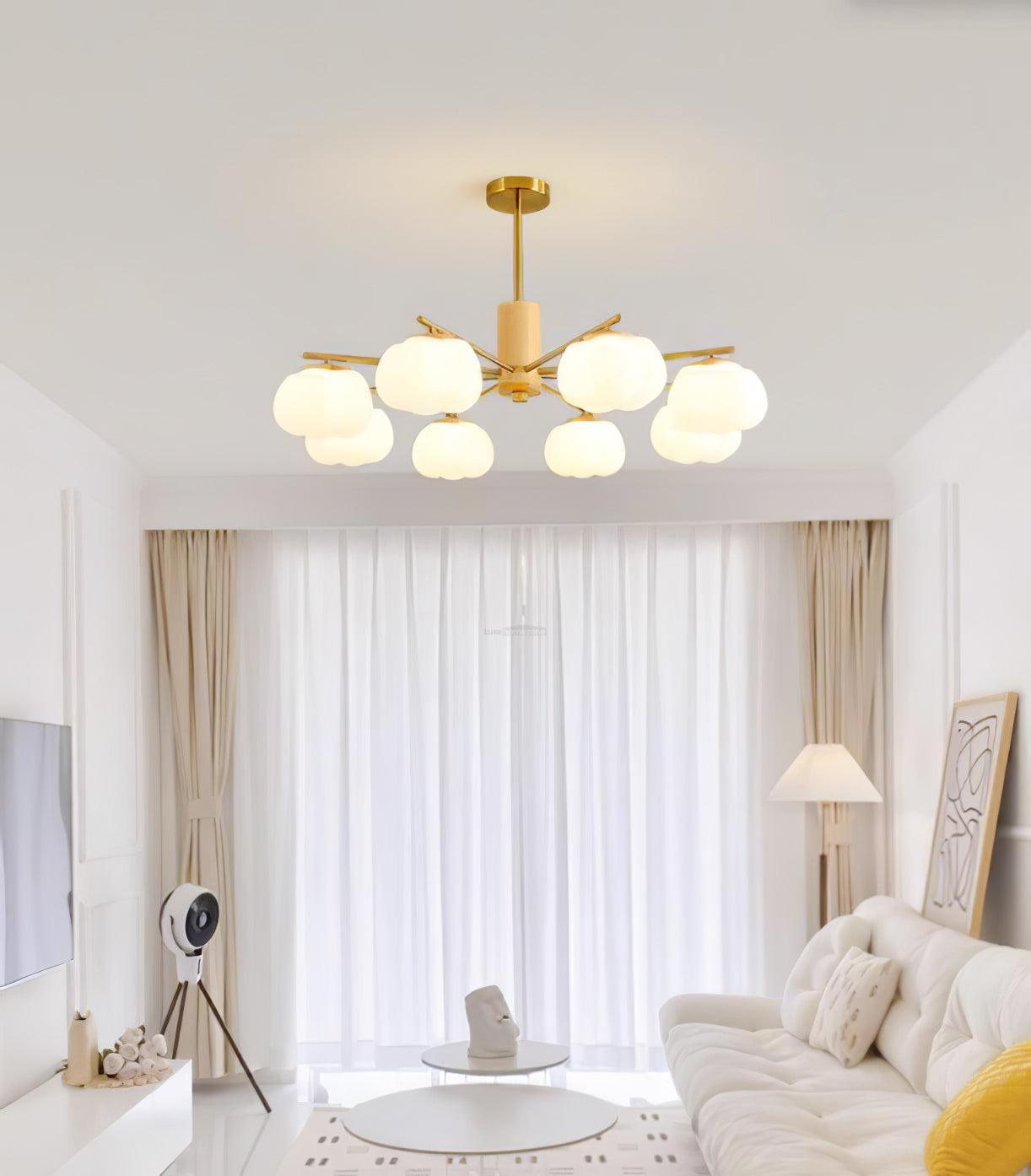 Wooden Cotton Balls Chandelier with 5/8 lamps-Sylvia Space