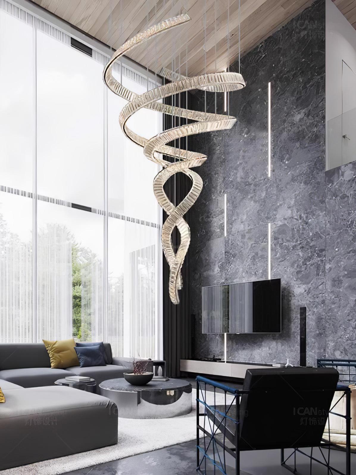 Long Spiral Crystal Chandelier ∅ 31.5″-Sylvia Space