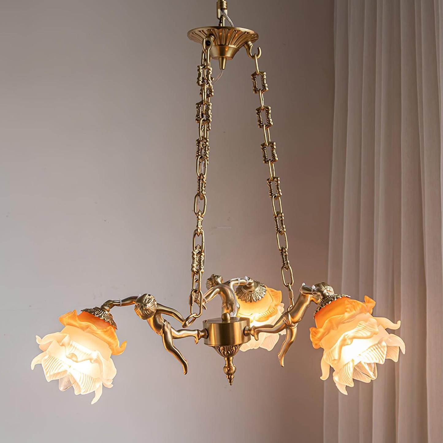 Putti Statuettes Brass Chandelier-Sylvia Space
