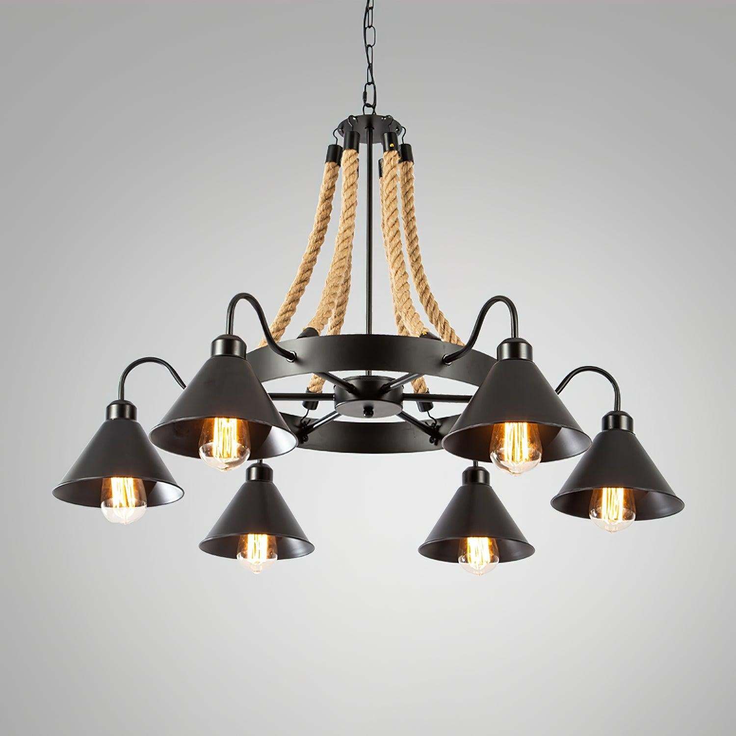 Hemp Rope Industrial Horn Chandelier with 6/8/12/16 heads-Sylvia Space