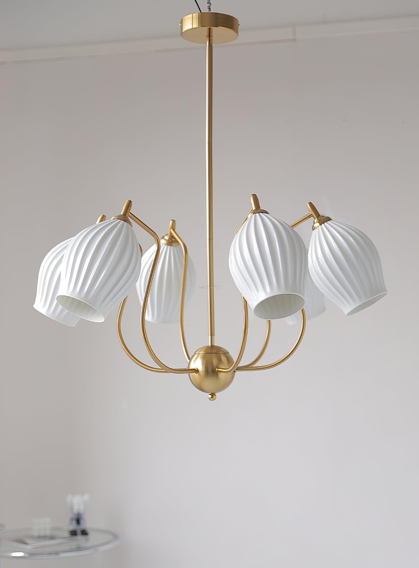 Ceramic Ribbed Chandelier with 4/6/8 heads-Sylvia Space