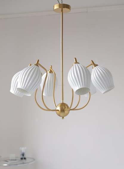 Ceramic Ribbed Chandelier with 4/6/8 heads-Sylvia Space