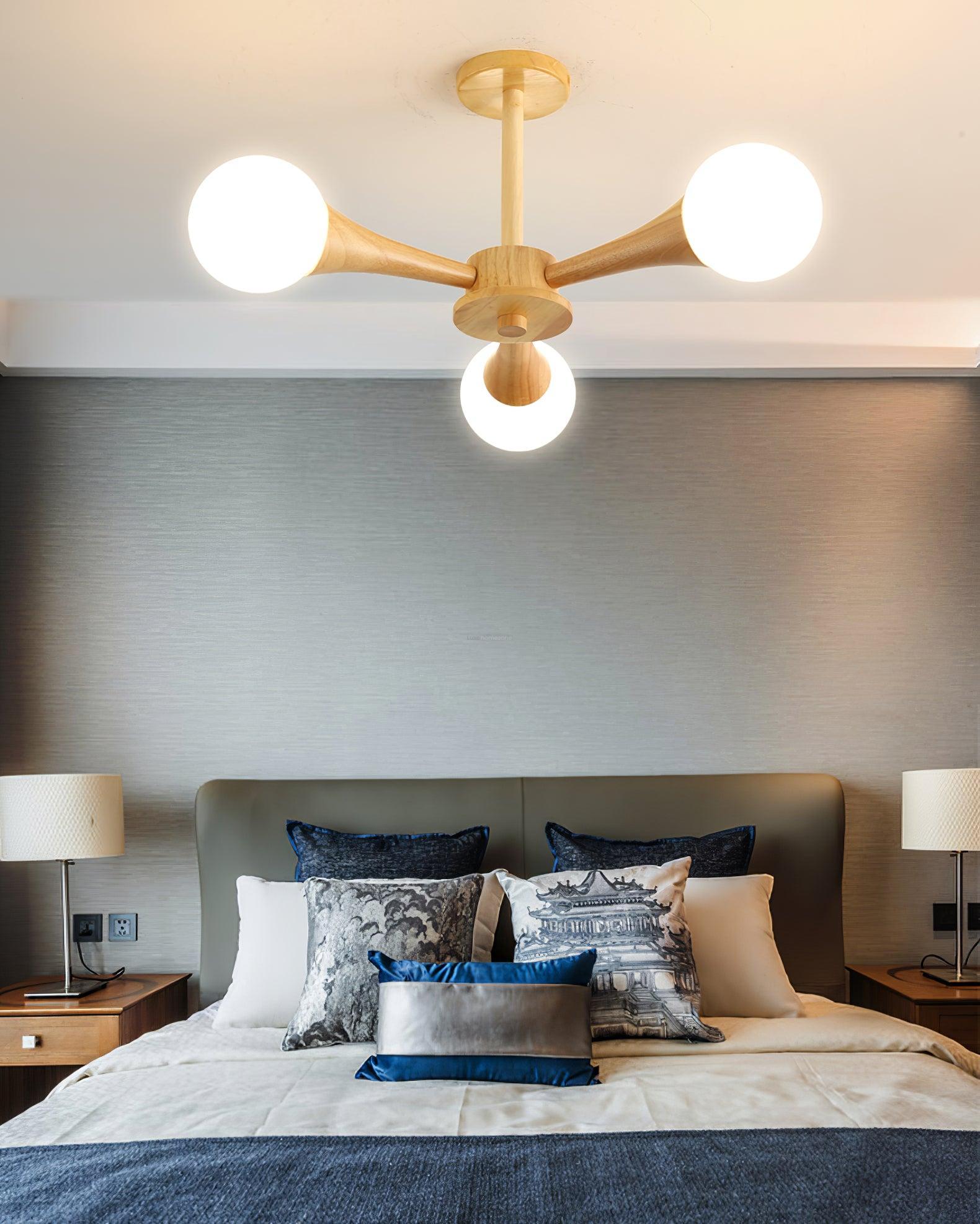 Wooden Nera Chandelier with 3/4/5 heads-Sylvia Space