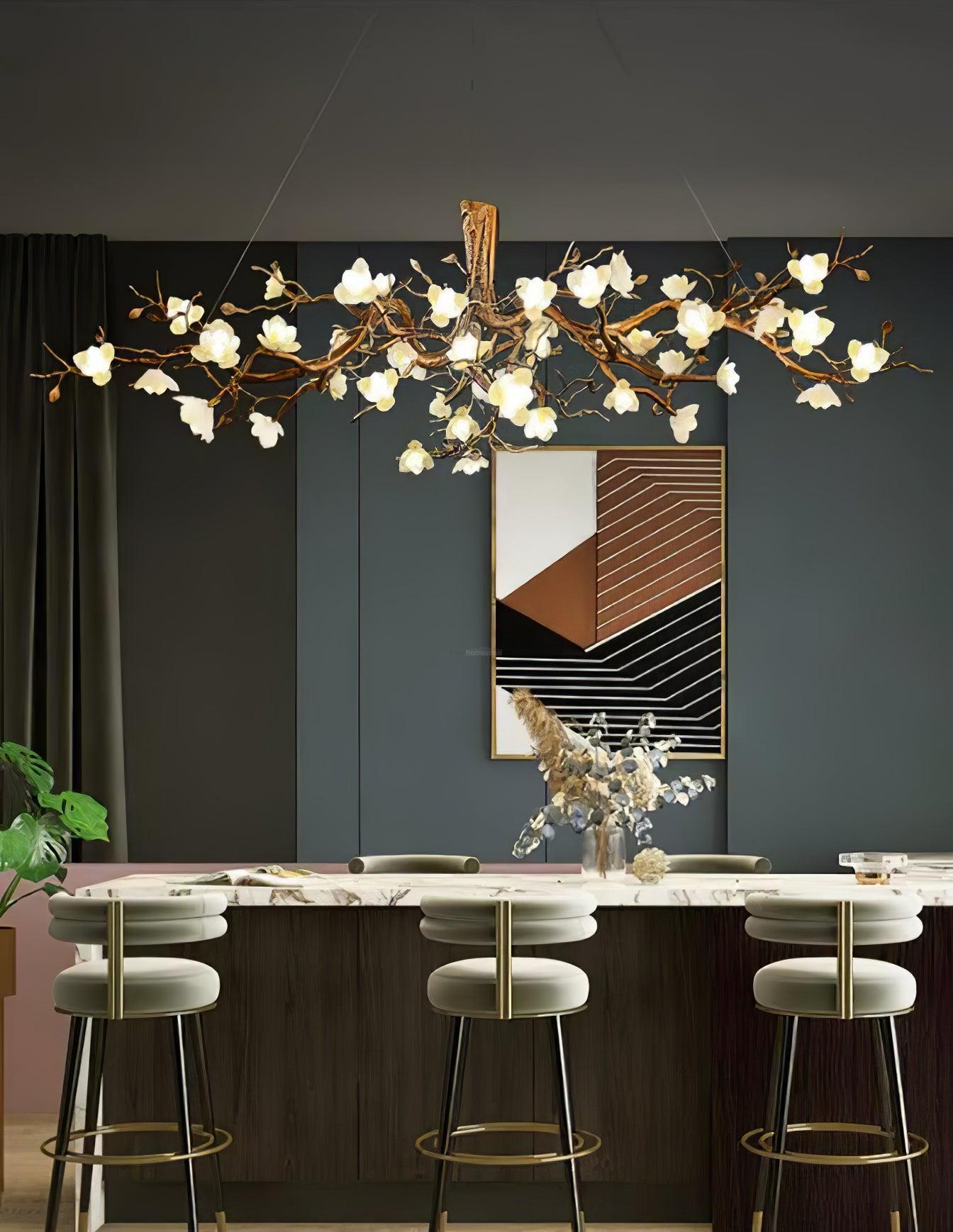Flower Bloom Branch Type Brass Chandelier-Sylvia Space
