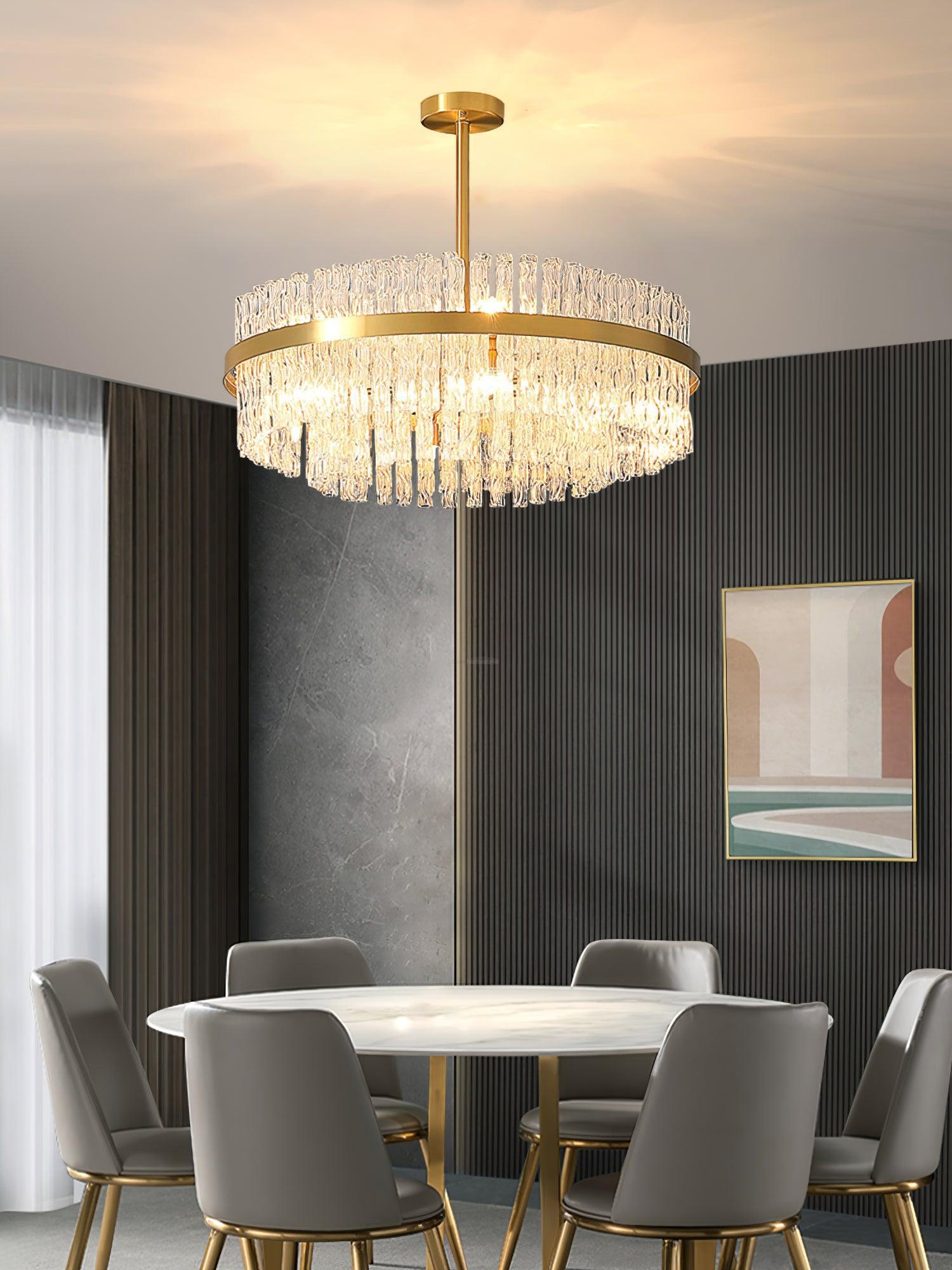 Gold & Clear Rod Round/Long canopy Chandelier-Sylvia Space