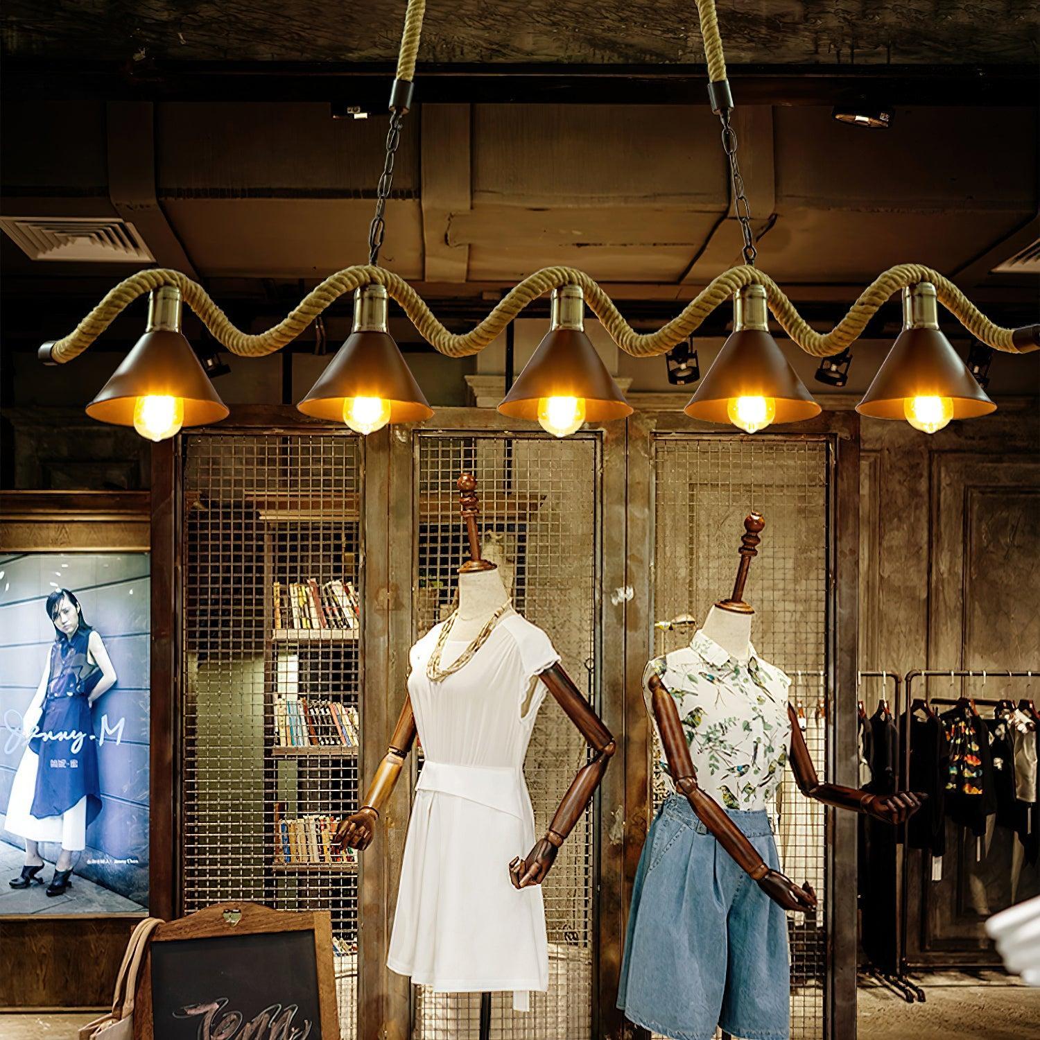 Hemp Rope Industrial Wave Chandelier with 3/5 heads-Sylvia Space