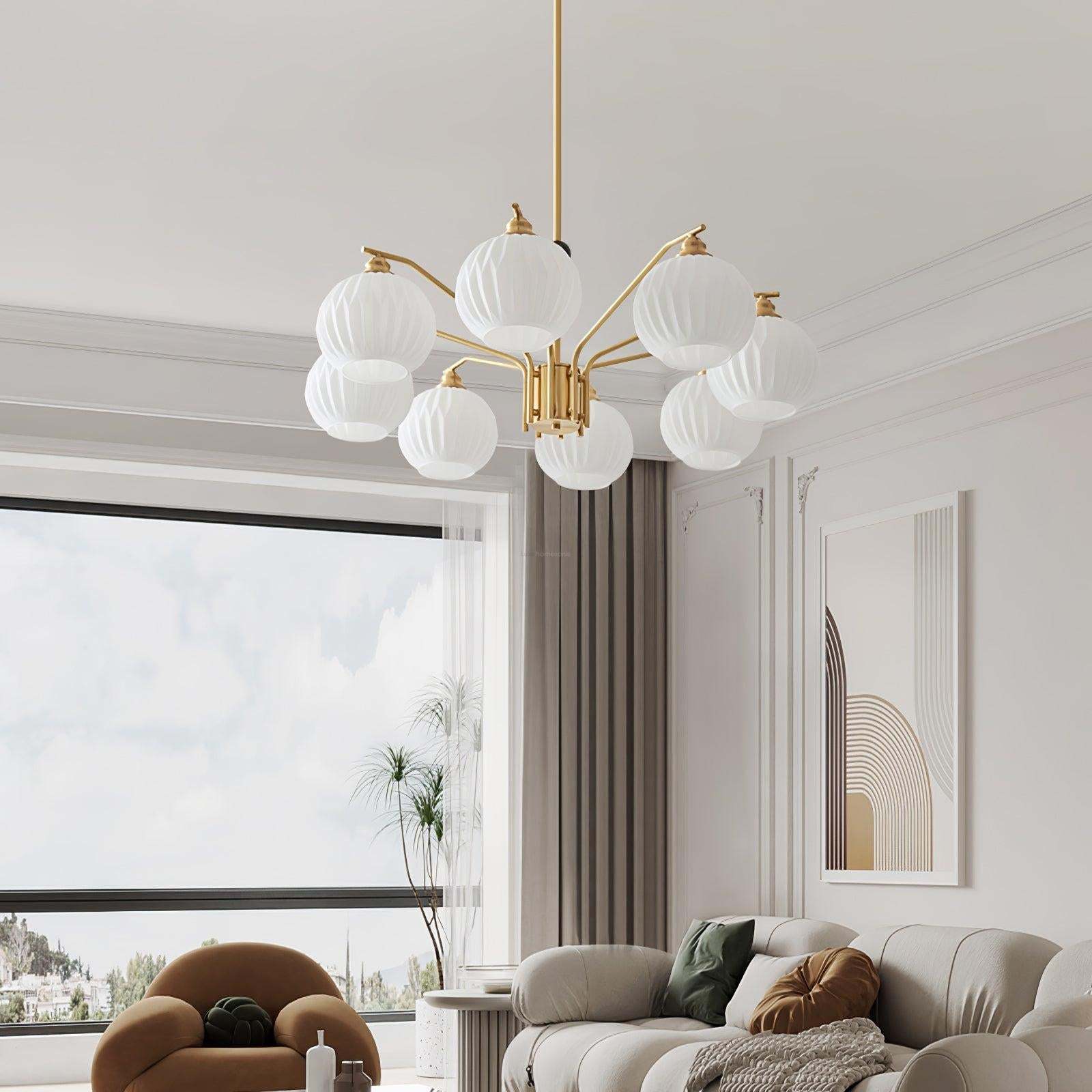 Ribbed Glass Gold Chandelier with 3/5/8 heads-Sylvia Space