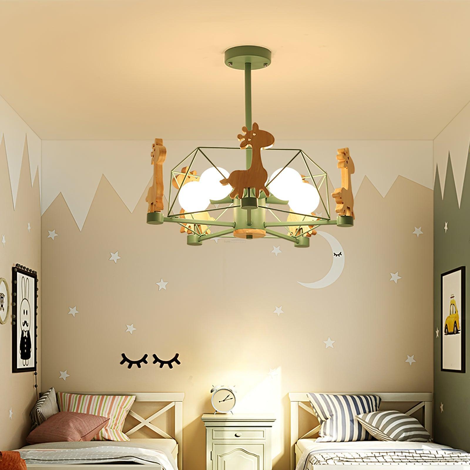 Lovely Deer Wooden Chandelier ∅ 20.8″-Sylvia Space