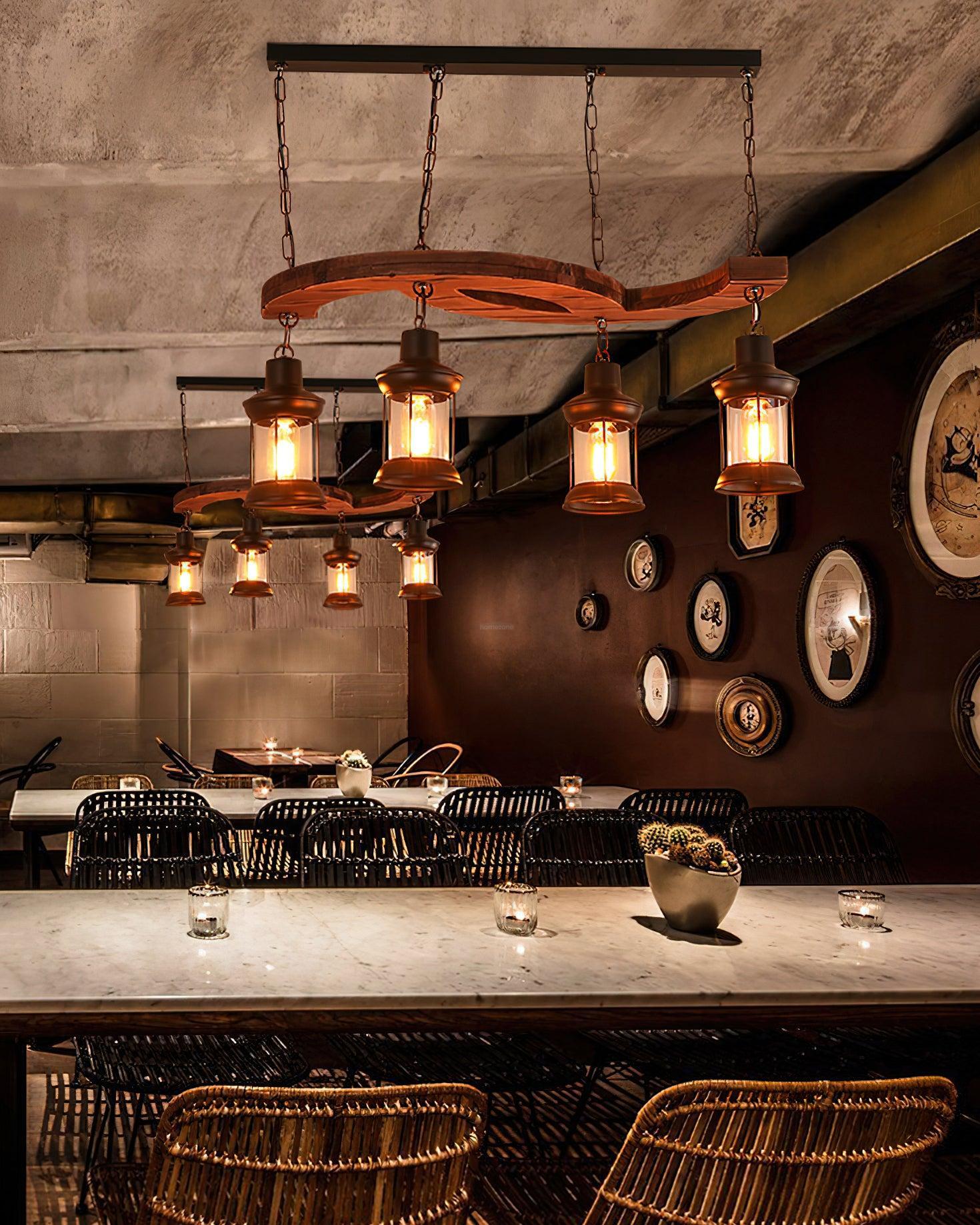 Retro Boat Wood Chandelier L 30.3″-Sylvia Space