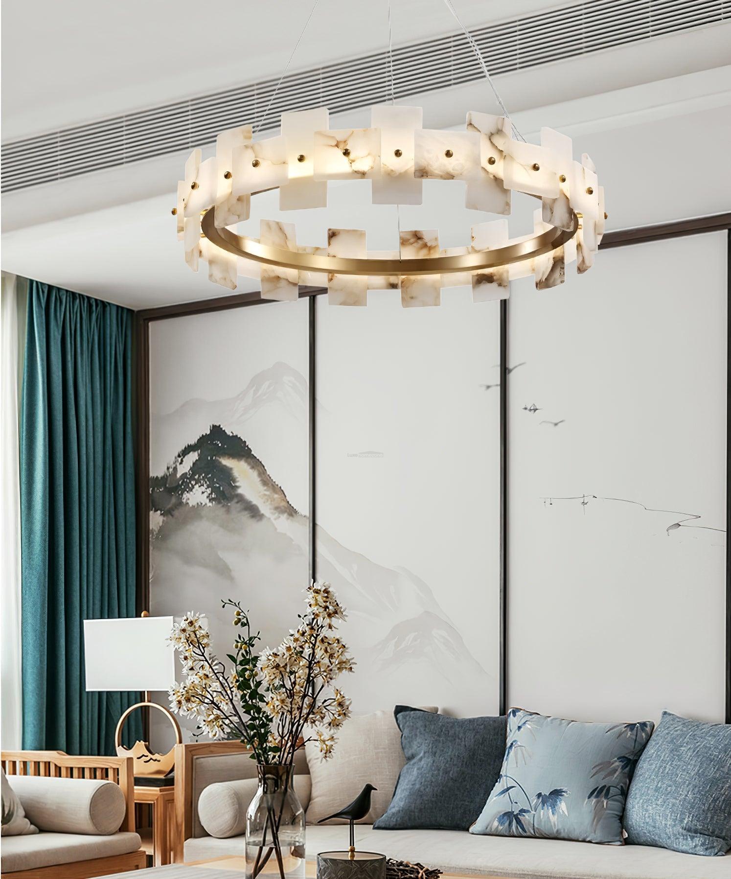 Alabaster Halo Chandelier Φ 23.6″/Φ 31.5''-Sylvia Space