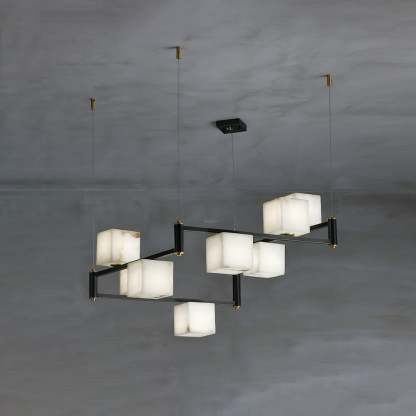 Alabaster Square Box Chandelier with 4/5/6/8/9 heads-Sylvia Space