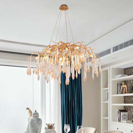 Jamie Brass Branch Crystal Chandelier, Modern Chandelier Restaurant-Sylvia Space