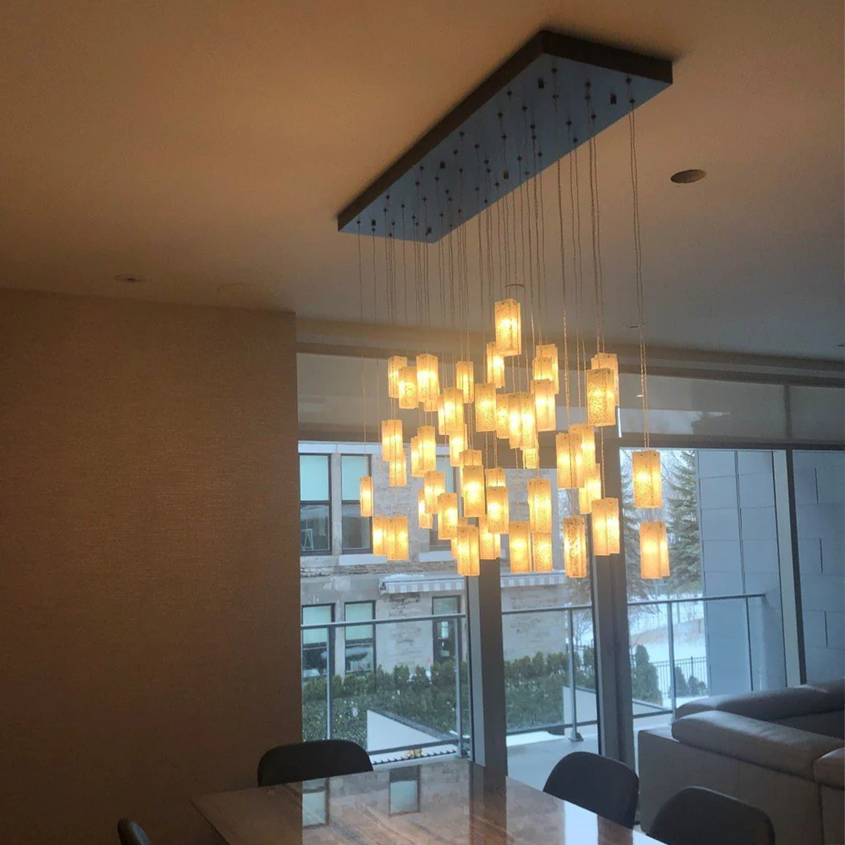 Rectangular  Glass  Pendant Chandelier-Sylvia Space