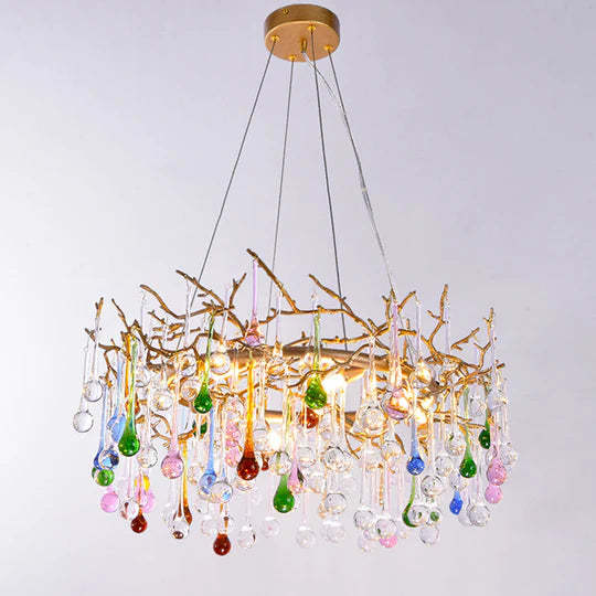 Lydia Colorful Crystal Raindrop Branch Chandelier for Dining Room-Sylvia Space