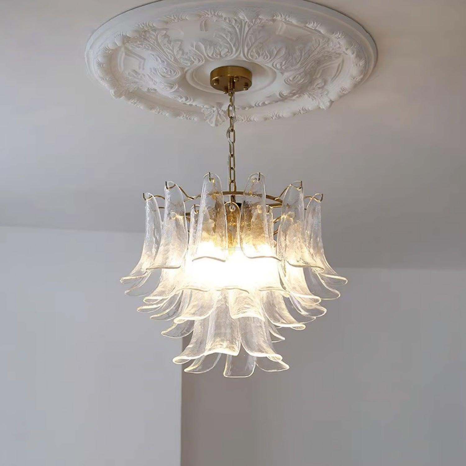 Glass Leaf Cascade Chandelier with 3/4 layer-Sylvia Space