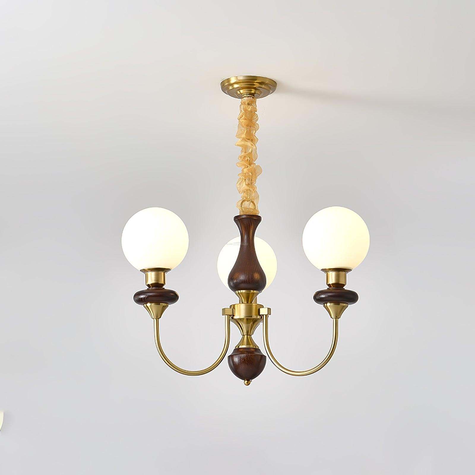 Walnut Brass Chandelier with 3/6/8 lamps-Sylvia Space