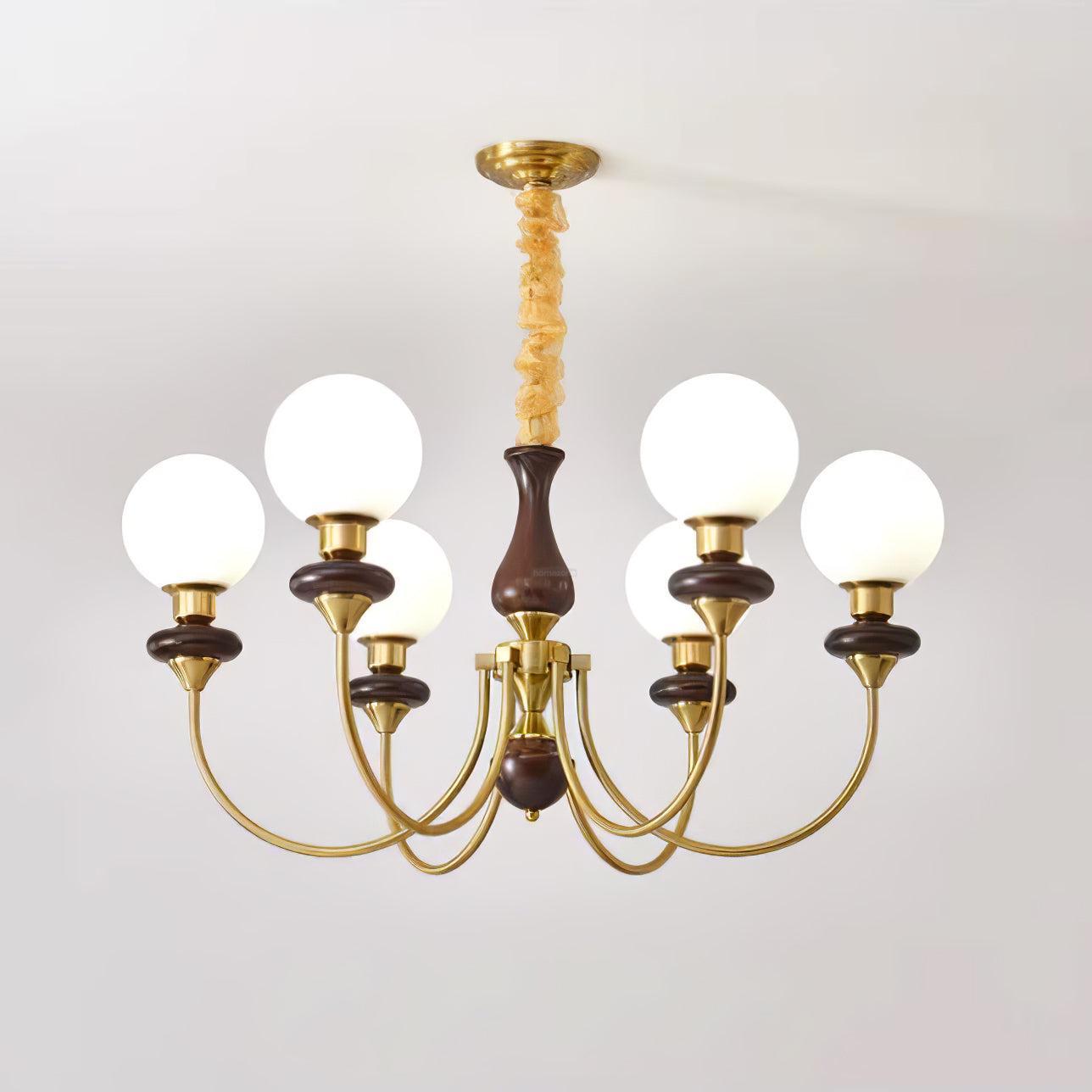 Walnut Brass Chandelier with 3/6/8 lamps-Sylvia Space