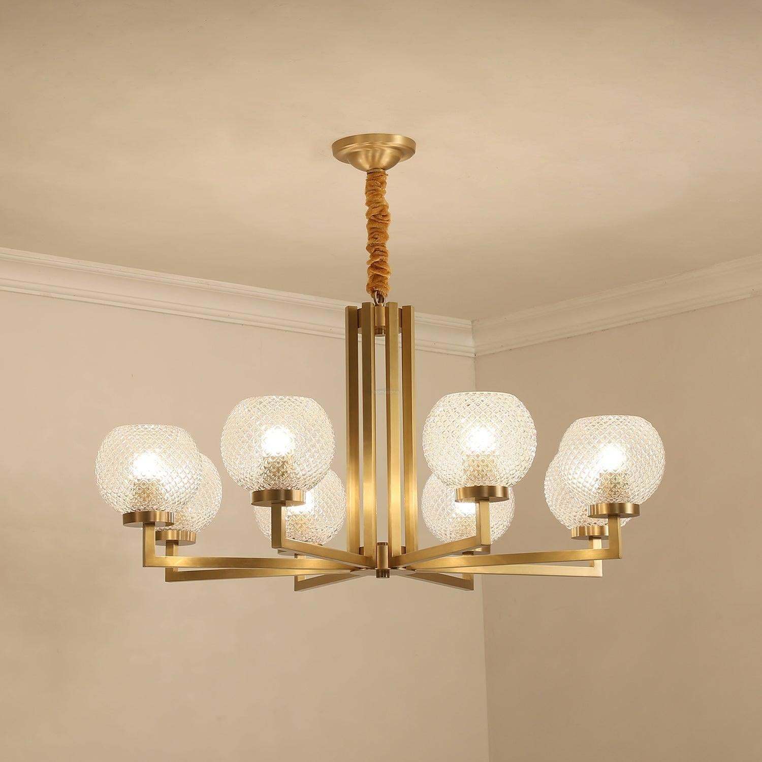 Ribbed Glass Brass Chandelier Φ 27.6″-Sylvia Space