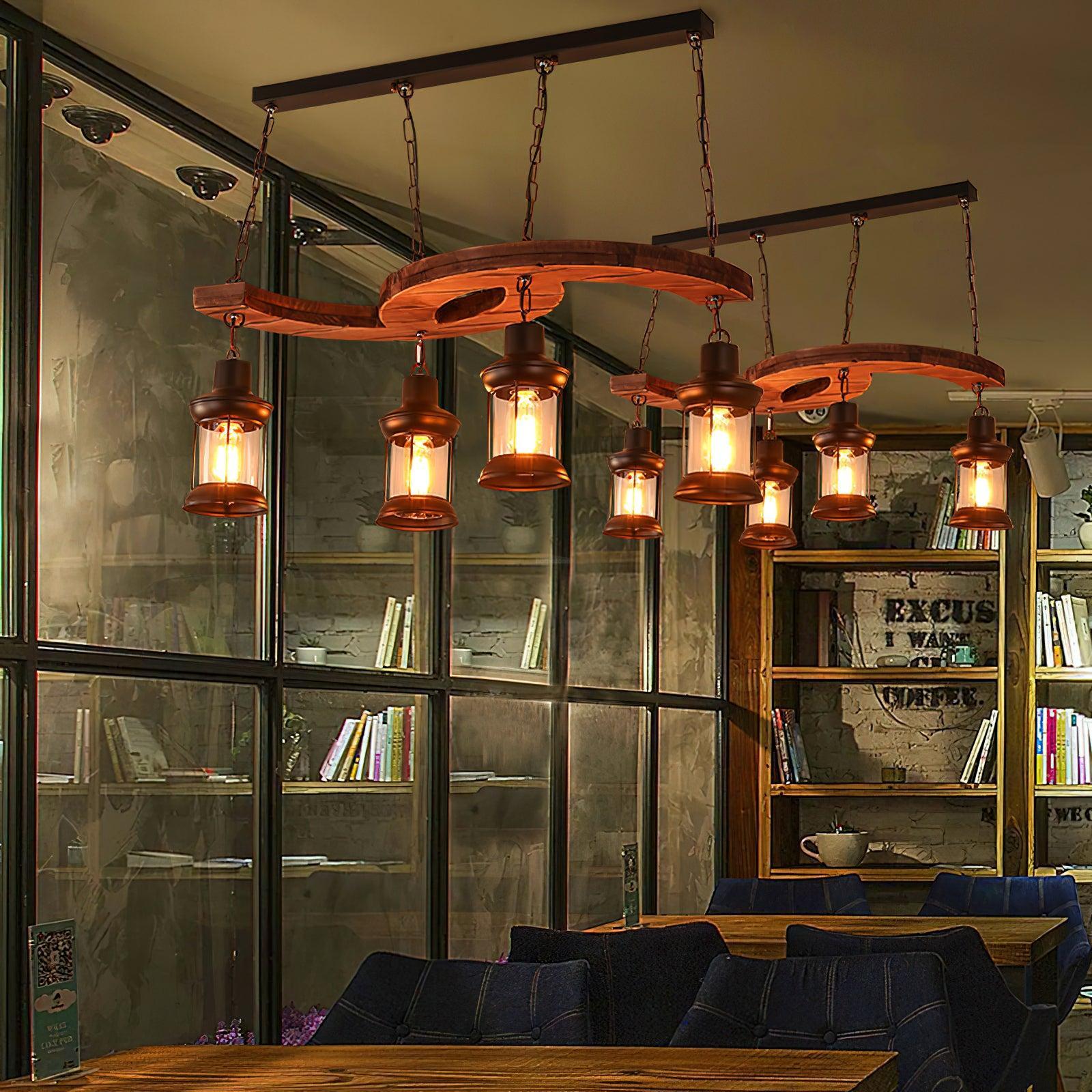 Retro Boat Wood Chandelier L 30.3″-Sylvia Space